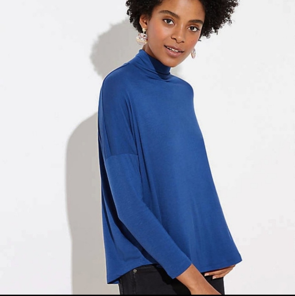 NEW Loft Blue Mock Neck Knit Top Oversized *